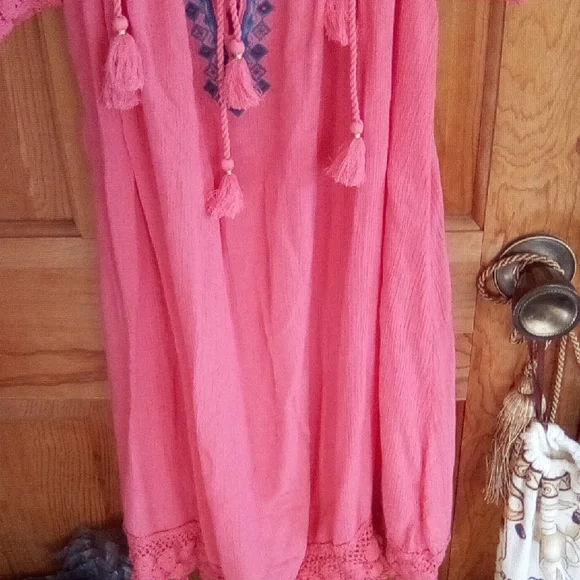 Chic Pink Midi Dress with Tassel Details - Picture 3 of 7
